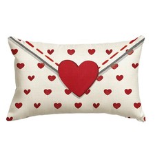 Valentine's Day Envelope Throw Pillow Cover, 12 X 20 Inch Red Heart White Pillow