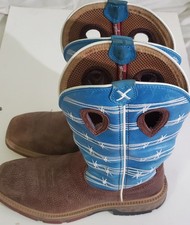 TWISTED X Western Barbed Wired Blue Leather Uppers Mens Work Boots Size 10EE