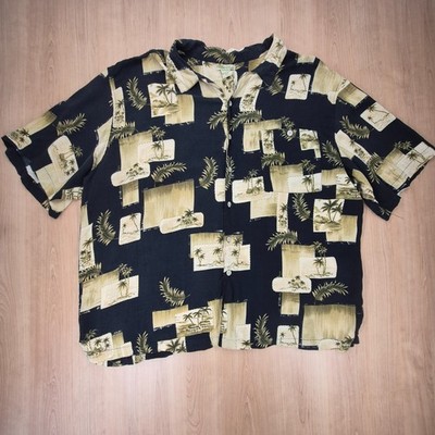 Islander Hawaiihemd Herren XXL Schwarz 100% Rayon Tropical Aloha Shirt Oversized