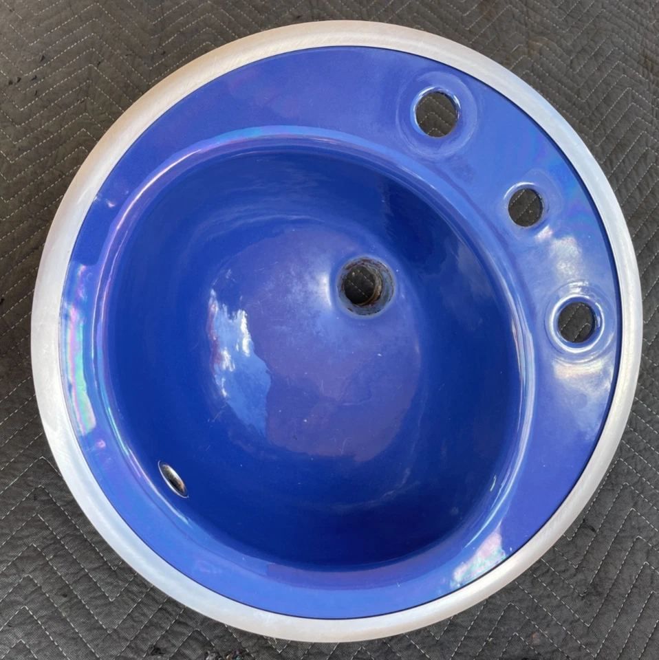 Fregadero de baño vintage KOHLER K-2910 18" redondo radiante autorrecortante, azul cobalto Foto 4 de 4