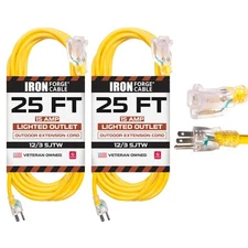 IRON FORGE CABLE 2 Pack of 25 Foot Outdoor Extension Cords - 12/3 SJTW Heavy Dut