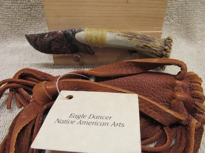 R. Burns Hand Made Native American Knife - Leather Sheath - Flint/Obsidian Blade