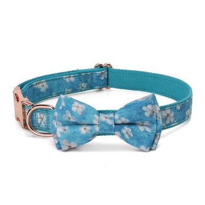 Floral Dog Collar Bowtie Metal Buckle DRing Heavy Duty Soft Pet Fix 1 PCS