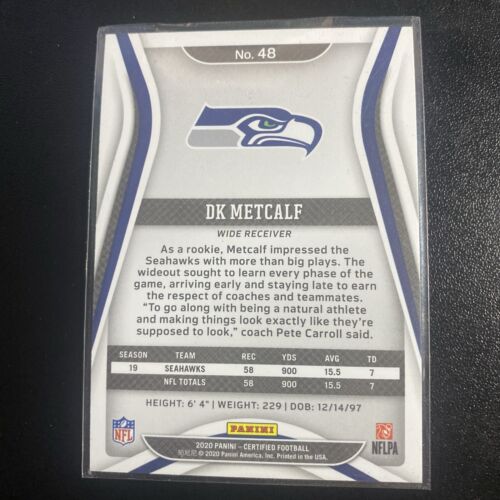 2020 Panini Certified DK Metcalf MIRROR ORANGE /199 #48 Seattle Seahawks - Picture 2 of 3