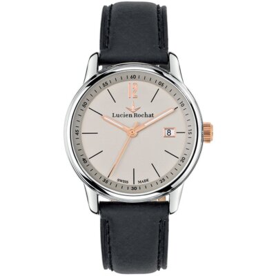 Herrenuhr Lucien Rochat Geste R0451107001 Leder Schwarz Beige SWISS MADE