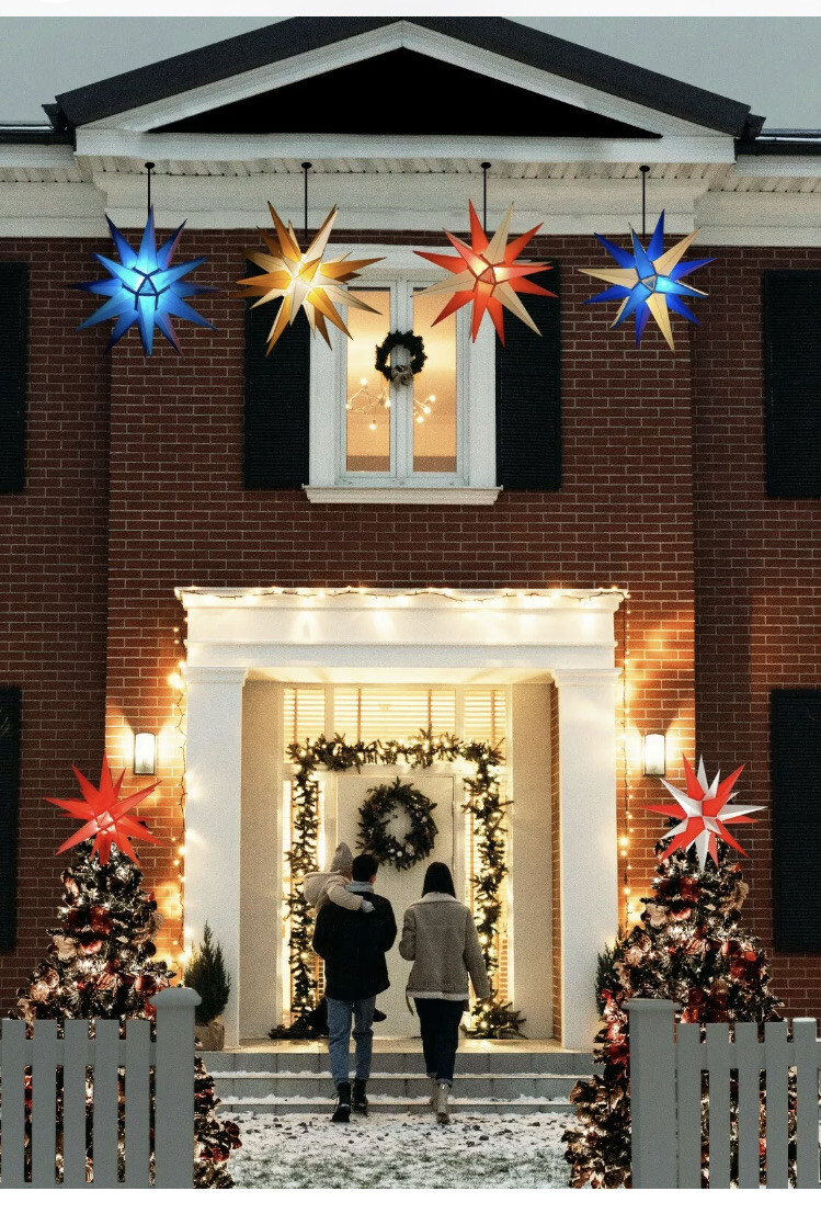 21” Moravian Star Hanging Outdoor Christmas Star Light Gold&white