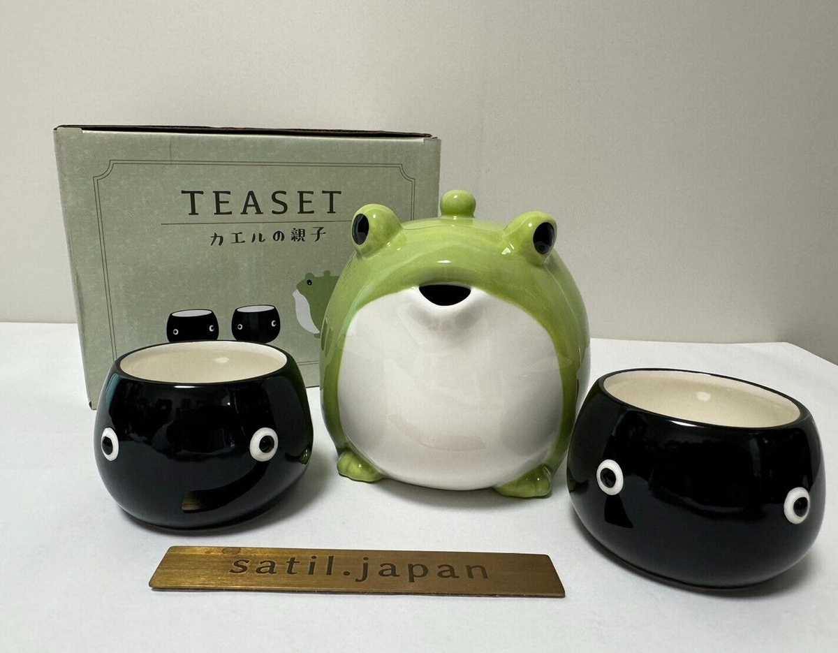 NEW] Sun Art Frog Tadpole Ceramics Pottery Tea Pot Cup Set [Japan