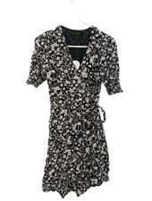Banana Republic NEW Wrap Dress Floral Black White Short Sleeve Size 0   5G
