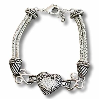 New Lia Sophia ''Love Dust'' Heart Cut Crystal Silver Tone Bracelet