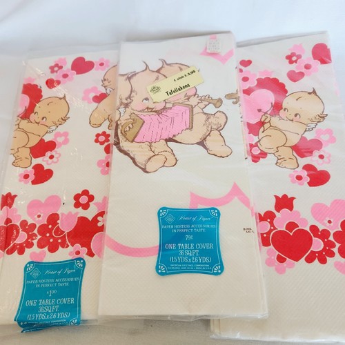 Kewpie Valentines Paper Tablecloths vintage 1973 table Cover 70s Party
