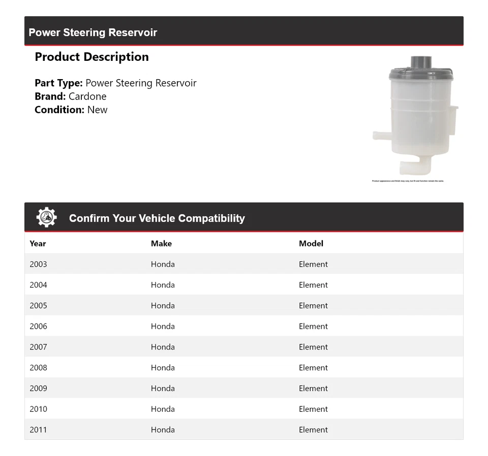 Depósito de dirección asistida Cardone para Honda Element 2003-2011 2004 2005 2006 2007 Foto 2 de 4
