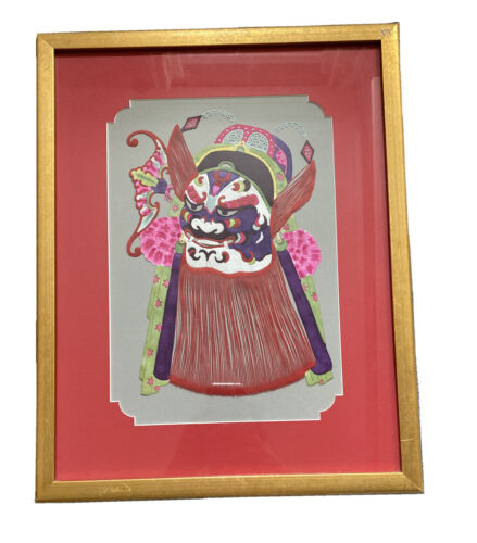 Vntg Hand Done Chinese Paper cut Art work Immortal Warrior Professionally Framed - Afbeelding 1 van 12