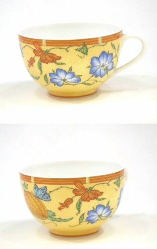 Hermes Siesta Tea Cup Saucer Tableware Yellow Floral 2 set Coffee Cafe Auth New - Picture 6 of 10