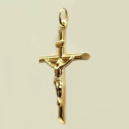 9ct 9k Gold 3D round Crucifix Jesus pendant INRI 4.5cm plus 7mm bail Italy LARGE - Picture 2 of 3
