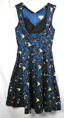 Lindy Bop Ophelia Blue Sleeveless Fit & Flare Bird Print Retro Pin-Up Dress  XS | eBay