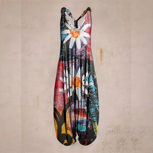 Mujeres Boho Floral Espalda Corredora Mono Damas Informal Suelto Pierna Ancha Pantalones Mameluco - Imagen 53 de 56