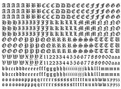 Old English Font Letters 434 pcs 0.25 Inch tall Black Fused Glass Decals