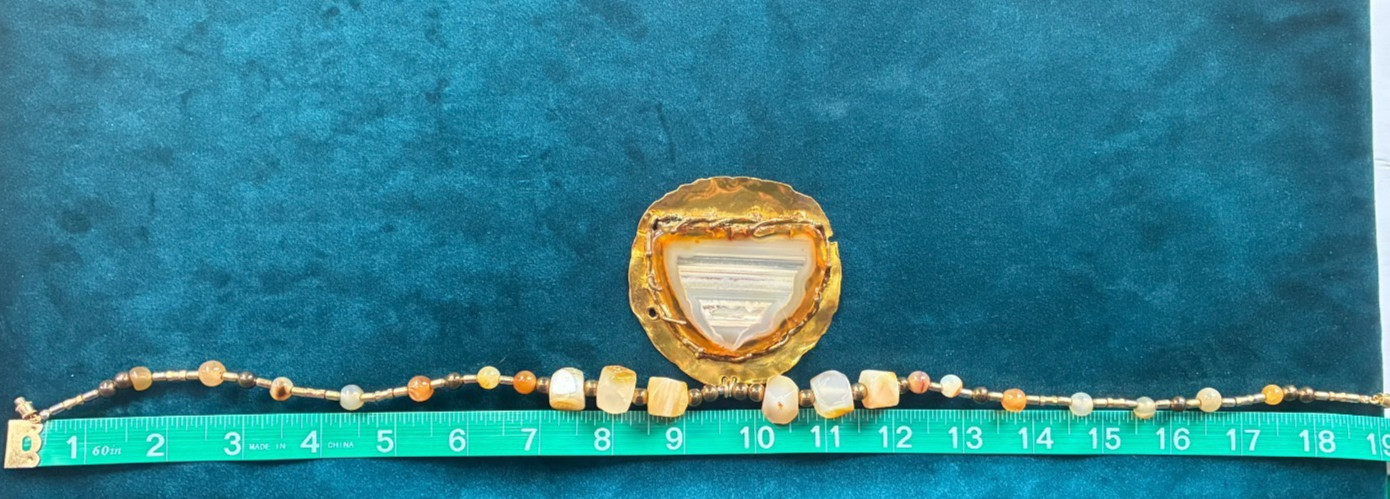 Artisan Crafted Agate Brass Statement Necklace Si… - image 8