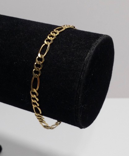 10k 417 yellow gold bracelet 7-3/16" Italian solid figaro link vintage 4g Inny - Picture 3 of 11