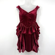 ASOS Dress Women's 4 Red Velvet Coquette Off Shoulder Ruffle Corset Whimsigoth