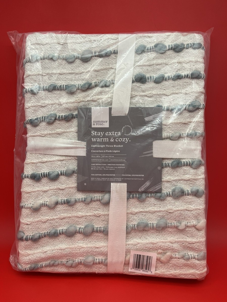 NEW Lovely Summer Rose -50x60 Lightweight Throw Blanket Sea Foam and White