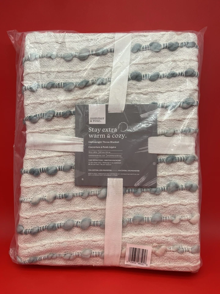 NUEVO Precioso Verano y Rosa -50x60 Manta Ligera Espuma de Mar y Blanco Foto 2 de 4