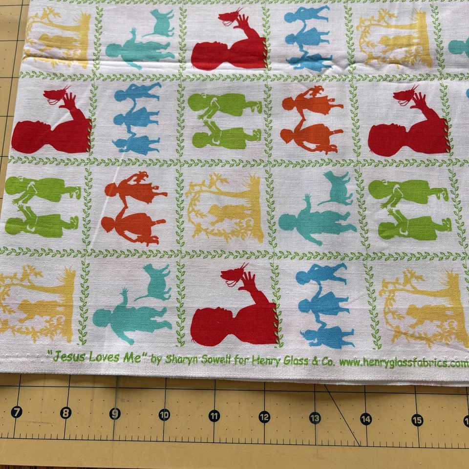 Tecido de algodão juvenil colorido Jesus Loves Me Silhouette escola dominical criança 1,5 anos - Imagem 2 de 3