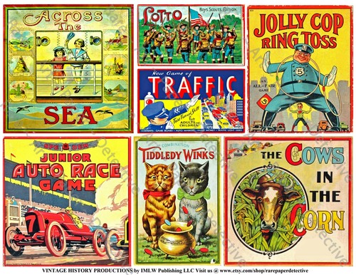 Board Game Boxes, Antique Children's Art Image Stickers, Party Decor, 2 Sheets - Afbeelding 1 van 2