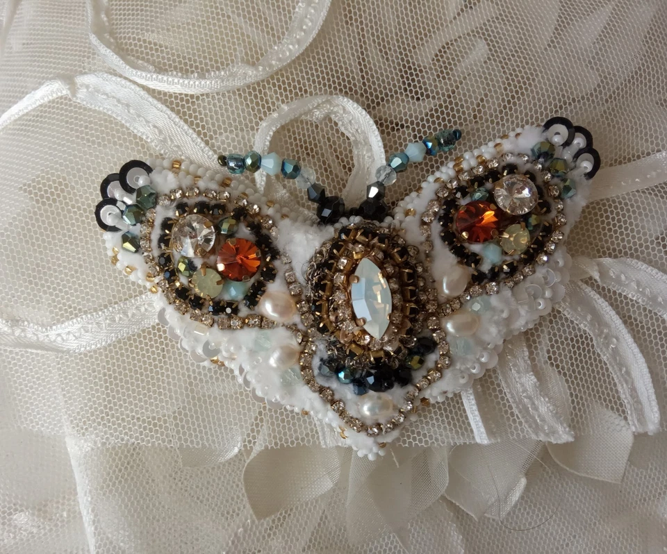 White moth pin Embroidered insect brooch Winter butterfly Christmas moth jewerly - Image 4 of 4