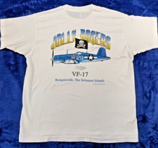 Vtg VF-17 The Jolly Rogers tshirt single stitch 90s military aviation WWII Large
