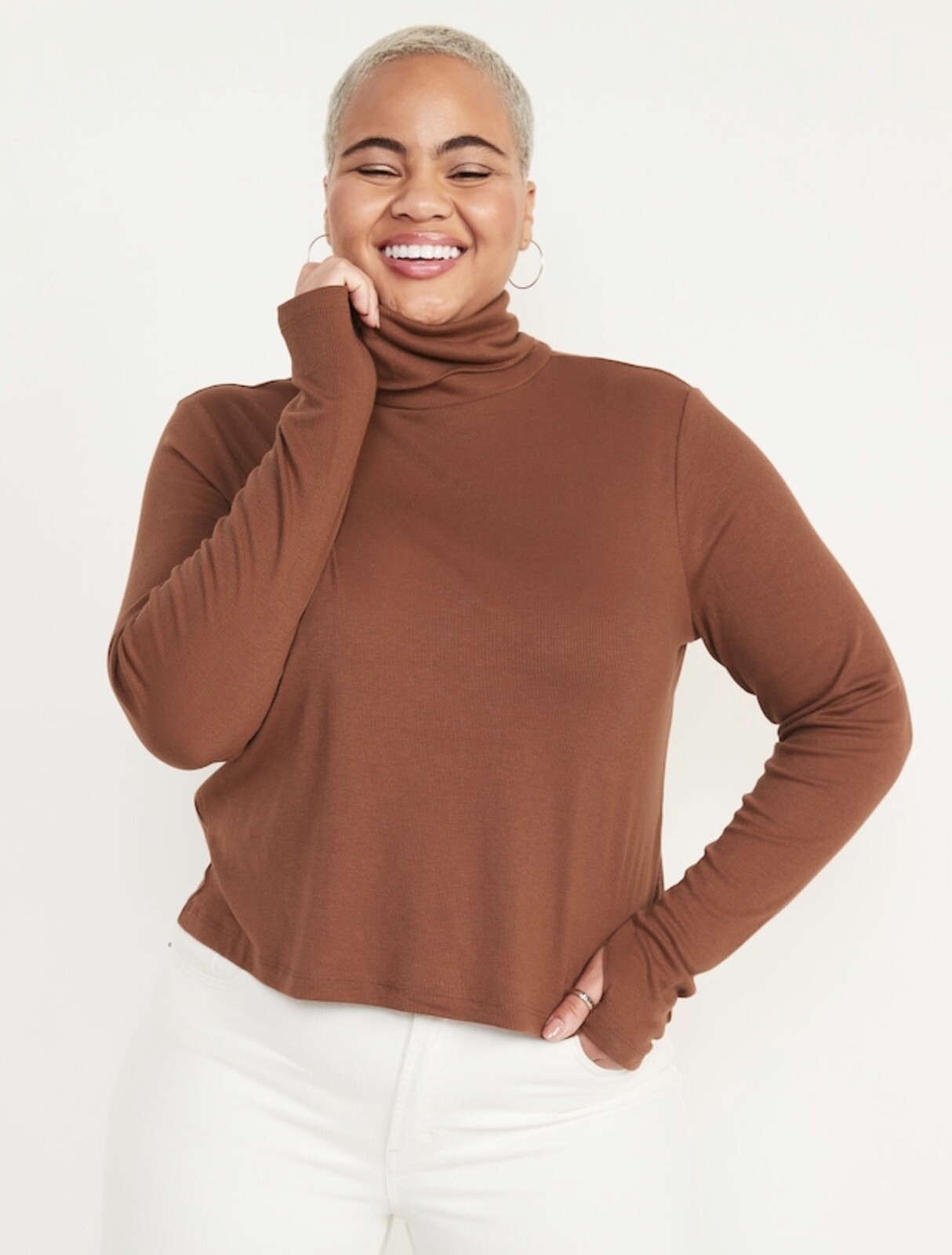 UltraLite Cropped Ribbed Turtleneck Top 