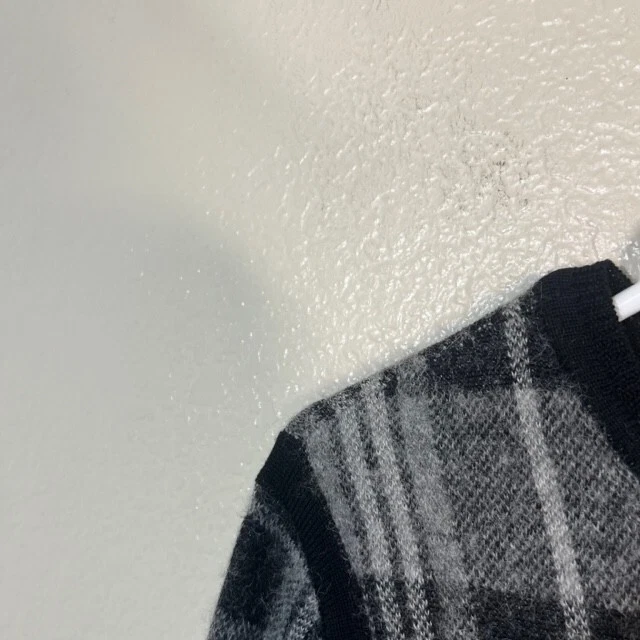 Suéter Paige Mujer Pequeño Pullover Alpaca Gris Negro Cuadros Cuello Redondo Top Foto 2 de 4