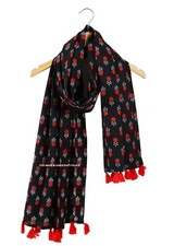 Cotton Black Red Hand Block Print Scarf Indian Reversible Scarves Stole Neck S
