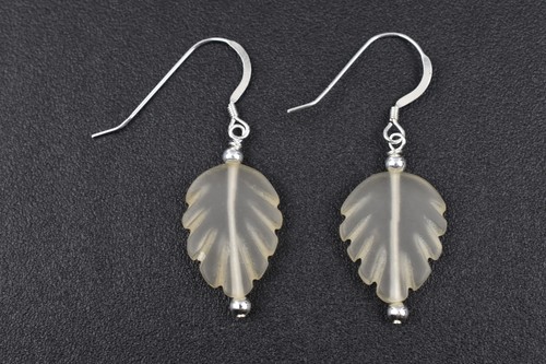 Sterling Natural Rock Crystal Leaf Earrings Translucent Design 2.2g Elegant - Picture 6 of 12