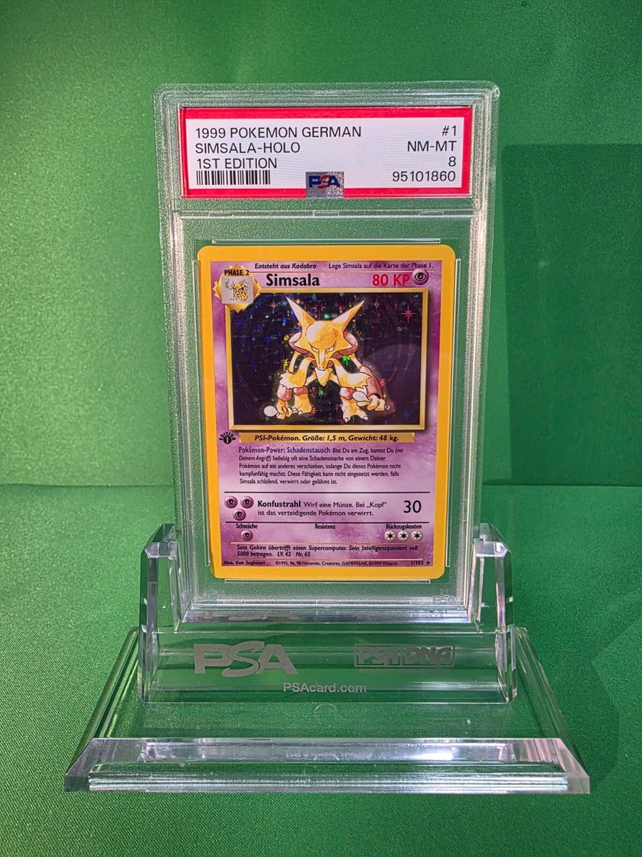 1999 POKEMON GERMAN BASE SET SIMSALA HOLO (ALAKAZAM) 1/102 1ST ED