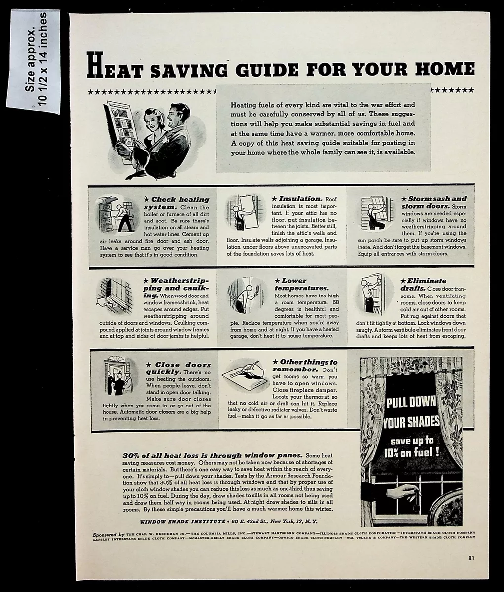 1943 Window Shade Institute Home Decor Heat Saving Guide Vintage