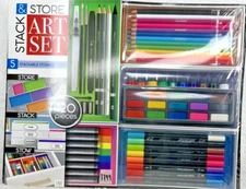 ArtSkills Stack & Store Art Set 120-Pc Markers Drawing Pencils Acrylic Paints
