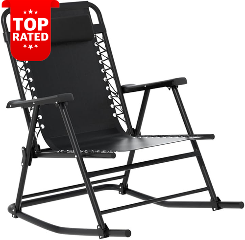 Rocking Chair Alloy Steel Recliner Lounge Nursing Seat Patio Garden Black - Picture 3 of 12