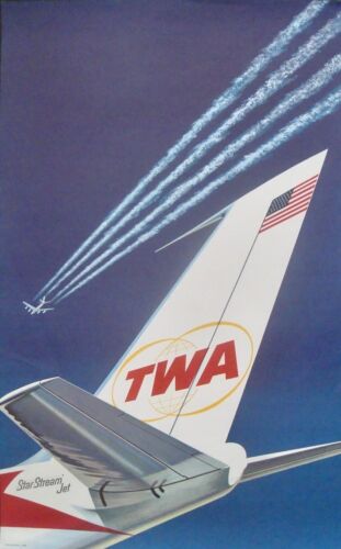 TWA STAR STREAM JETS BOEING Vintage Airlines Affiche DAVID KLEIN 15x20 comme neuf 1960 - Photo 1 sur 1