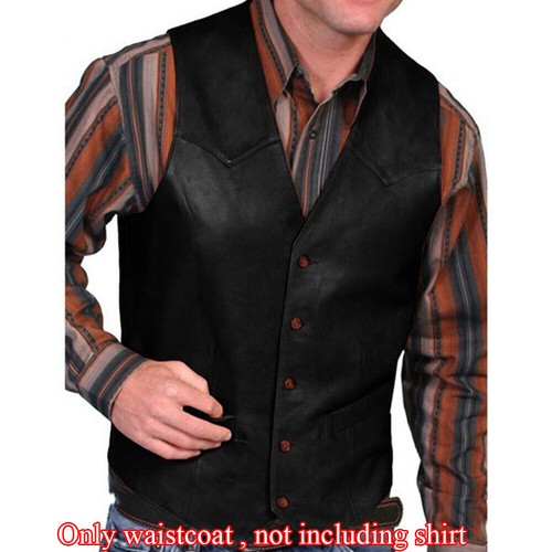 Men's Genuine Classic Black Real Leather Plain Waistcoat Motorcycle Biker Vest* - Picture 5 of 10