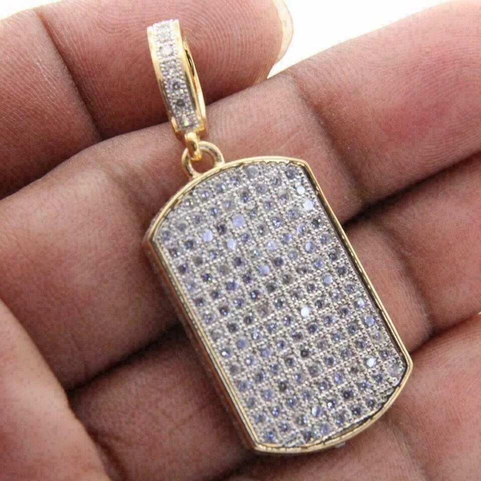 真品莫桑石 2.50 克拉圆形切割狗牌吊坠 14K 镀黄金银色 — 第 3/4 张图片