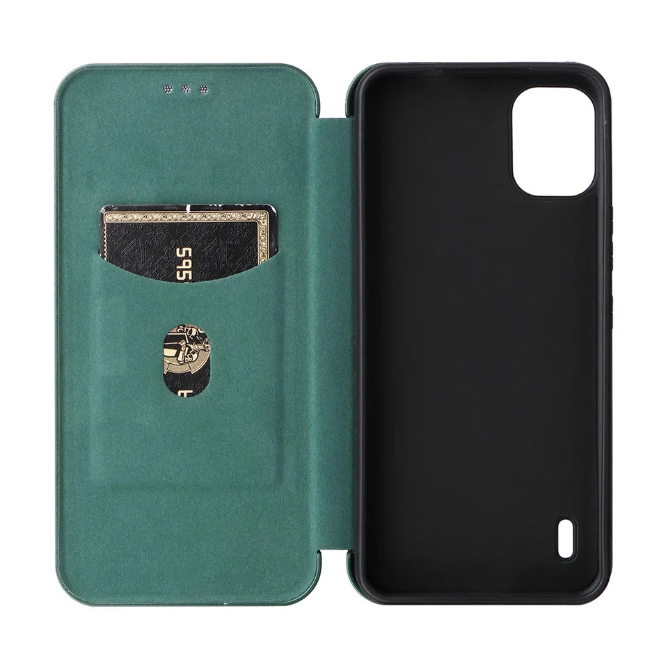 Funda de cuero abatible de fibra de carbono para NokiaC12/C12pro/C12plus cubierta tipo billetera magnética Foto 4 de 4