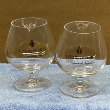 Courvoisier Le Cognac de Napoleon Brandy Snifter Glass Gold Logo France Set Pair