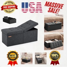 Chic Folding Ottoman Storage Bench - 31.5” Dark Gray Footrest and Stylish Decor