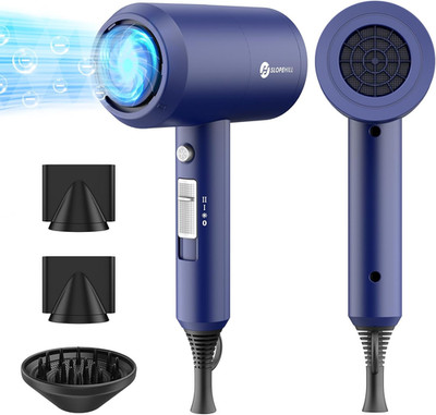 Ionic Hair Dryer 1800W, Low Noise with Attachments for Home and Travel