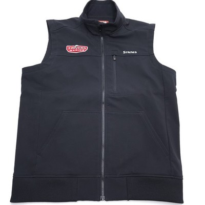 Simms Fishing Vest Mens Size Large Black Fleece Has Embroidered Logo