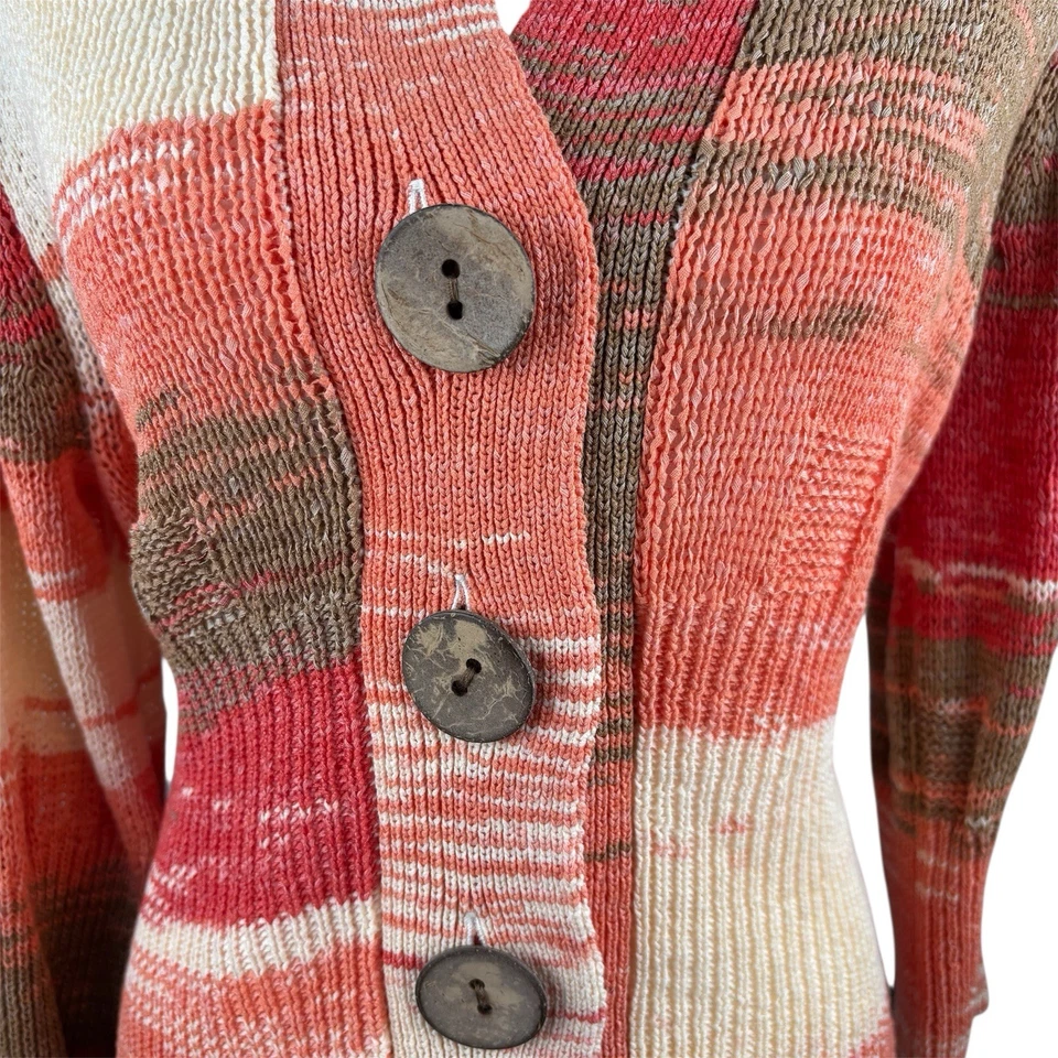 Cardigã suéter feminino Orvis novo sem etiquetas listra de botão grande tecido aberto tamanho grande coral - Imagem 3 de 4