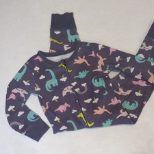 Unisex Gray Dinosaur Print Zip Pajama Set in Charcoal Pastel Accents Cuffs 3T