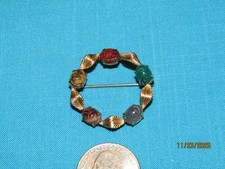 Egyptian Revival scarab WRF Round Brooch 1/20 12K GF Semi-Precious Gemstones