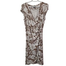 Tommy Bahama Womens Cream Floral Faux Wrap Sheath Dress Size Medium Stretch